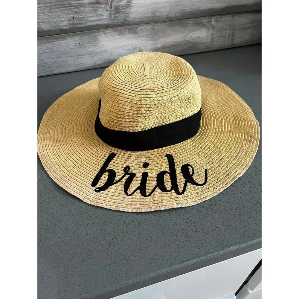 Genuine C.C Bride Wide Brim Straw Floppy Beach Hat with Ribbon